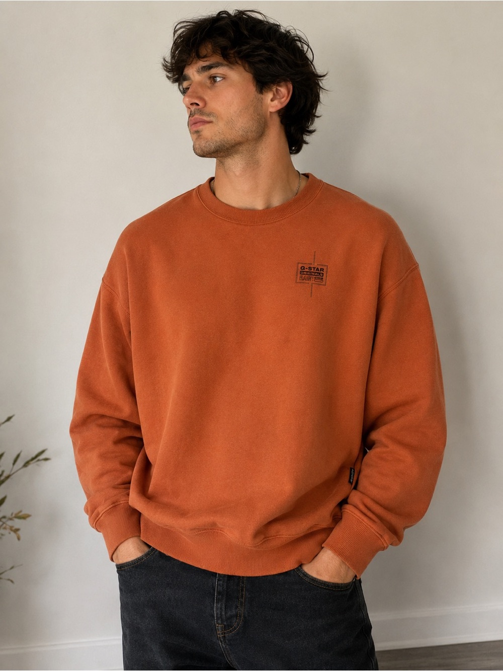G-Star RAW Originals Oversized Crewneck Sweatshirt Orange Pullover men’s Small